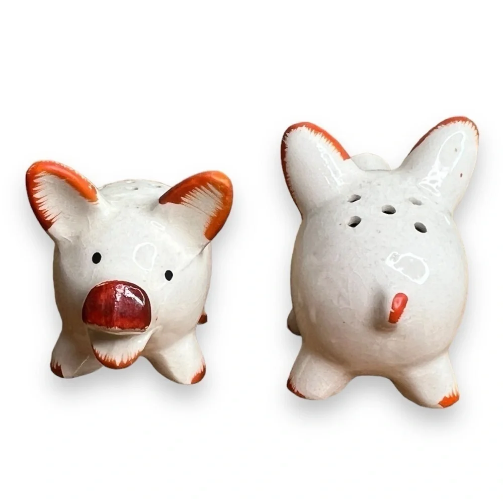 Vintage Japan Glazed Ceramic Pig Salt and Pepper Shaker Set